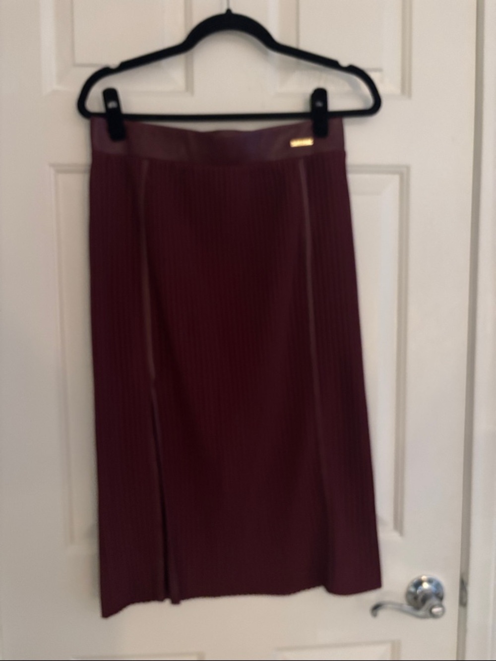 Women’s Burgundy Pencil Skirt with Gloss Waistband